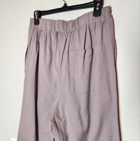 NWT Free People Grey Linen Cotton Gathered Tie Front Pants. Size Medium - Picture 10 of 14